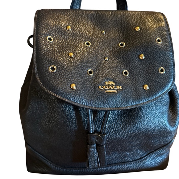 Coach Black Pebbled Leather Backpack with Gold Accents - Picture 1 of 6